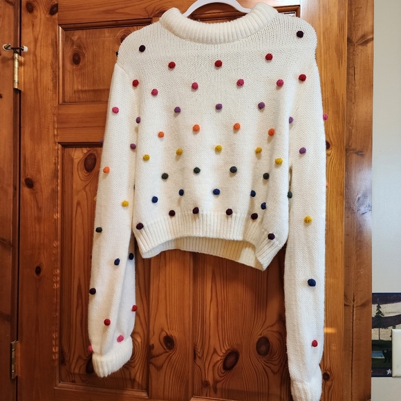 FARM Rio Sweaters - FARM Rio White Rainbow Dot Sweater, Size L